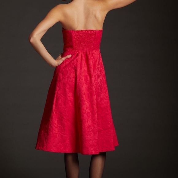 Anthropologie Deep Pink Strapless Corset Full Skirt Midi Dress Size 2 - Picture 3 of 6